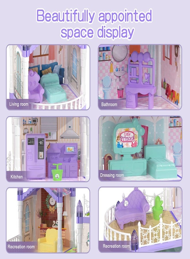 randhar Dollhouse Set with 2 Dolls&4 unicons Dreamy Doll House with 9 Rooms 3 Floors 2 Pets, 12 Pieces Furniture and Accessories, Birthday Princess Dollhouse for Girls for 3 to 12 Years Old - Image 4